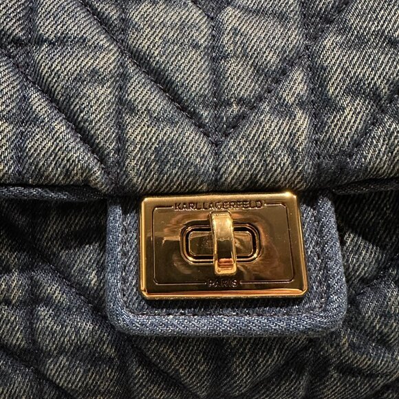 Karl Lagerfeld Paris Agyness Quilted Denim Shoulder Bag - Picture 3 of 7